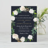 Trouwkaart Bloemenkrans Blush Navy Goud Kaart (Staand voorkant)