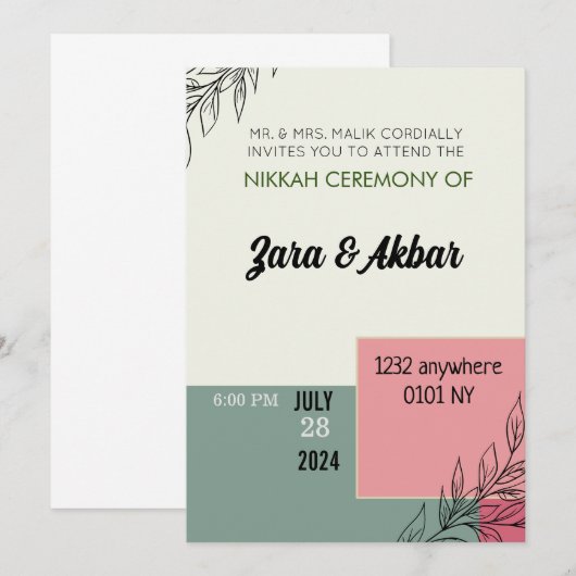 Trouwkaart, bloemige trouwkaart kaart (Voorkant / Achterkant)