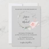 Trouwkaart Blush en Grijs - Rozenkrans Kaart (Voorkant)