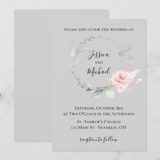 Trouwkaart Blush en Grijs - Rozenkrans Kaart