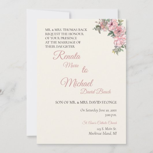 Trouwkaart Blush Floral Kaart (Voorkant)