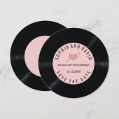 Trouwkaart 'Blush Retro Vinyl Record' SAVE THE DAT Date (Voorkant / Achterkant)