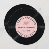 Trouwkaart Blush Retro Vinylplaat SAVE THE DATE (Voorkant / Achterkant)