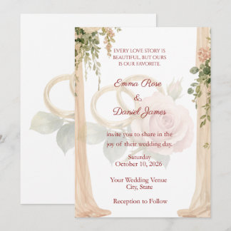 Trouwkaart Blush Rose & Gedrapeerde Bloemen | Ro Kaart