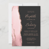 Trouwkaart Blush Rose Goud Agate Donker QR Code Kaart (Voorkant)