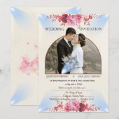 Trouwkaart Blush Rose Kerk Kaart (Voorkant / Achterkant)