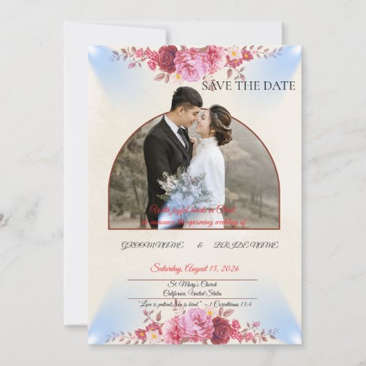 Trouwkaart Blush Rose Kerk Save The Date (Voorkant)