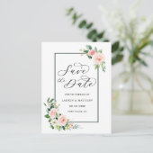 Trouwkaart Blush Roze Aquarel Bloem Save the Date Aankondigingskaart (Staand voorkant)