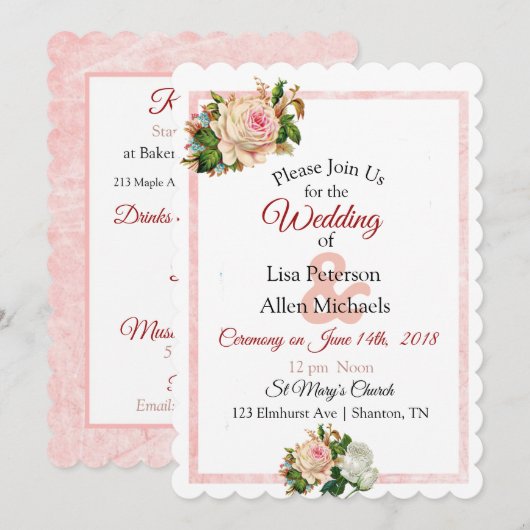 Trouwkaart Blush Roze Bloem Kaart (Voorkant / Achterkant)