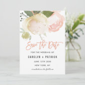Trouwkaart Blush Roze Ivoorkleurige Pioen Save the Date (Staand voorkant)