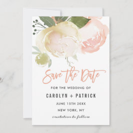 Trouwkaart Blush Roze Ivoorkleurige Pioen Save the Save The Date