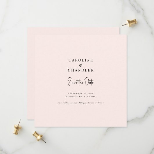 Trouwkaart Blush Square Save the Date (Voorkant / Achterkant in situ)
