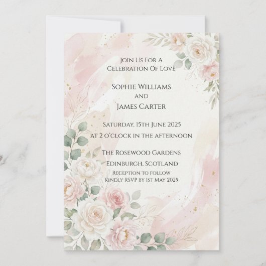 Trouwkaart Blush Witte Roos Kaart (Voorkant)