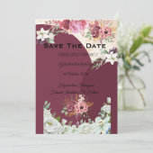Trouwkaart bordeauxrood save the date (Staand voorkant)