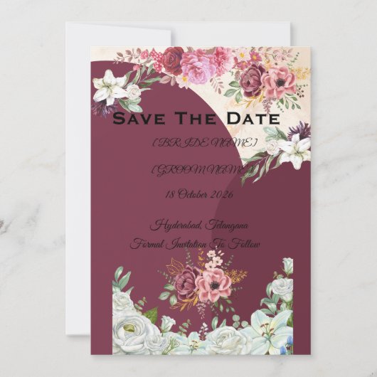 Trouwkaart Burgundy Save The Date (Voorkant)