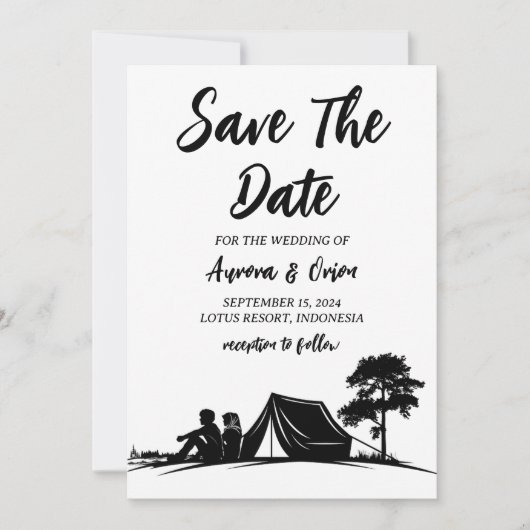 Trouwkaart camping save the date kaarten (Voorkant)