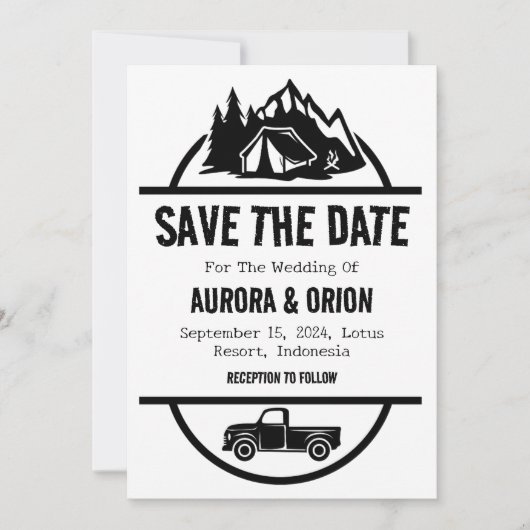 Trouwkaart camping save the date kaarten (Voorkant)