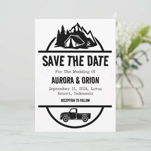 Trouwkaart camping save the date kaarten (Staand voorkant)