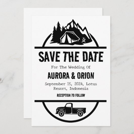 Trouwkaart camping save the date kaarten (Voorkant / Achterkant)