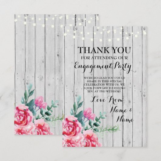 Trouwkaart Dankbetuiging Houten Rood Bloemmotief Kaart (Voorkant / Achterkant)