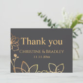 Trouwkaart Dankjewel Houtskool & Goud Bedankkaart (Staand voorkant)