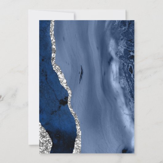 Trouwkaart Dankkaart Navy Blauw Zilver Agate Bedankkaart (Achterkant)
