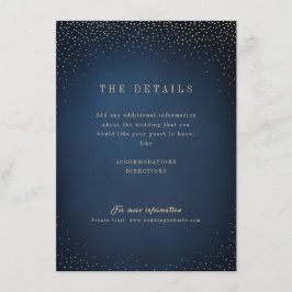 Trouwkaart details in marineblauw en goud glitters informatiekaartje