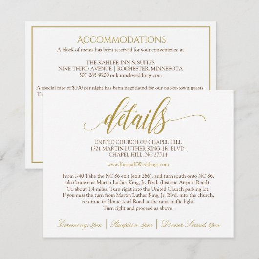 Trouwkaart Details | Luxe Calligrafie (Goud) Informatiekaartje (Voorkant / Achterkant)