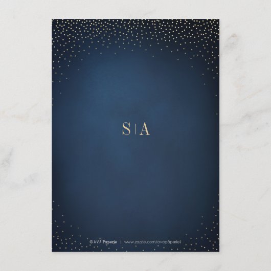 Trouwkaart details met glitters in marineblauw en informatiekaartje (Achterkant)