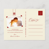 Trouwkaart 'Double Happiness Wedding Save The Date Aankondigingskaart (Achterkant)