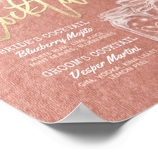 Trouwkaart Drankmenu Mason Jars Roze Goud Poster (Hoek)