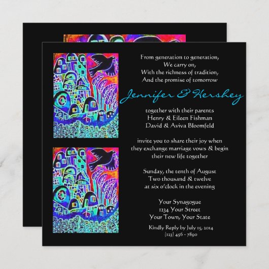 Trouwkaart - Duif van Vrede Ebbenhout (vierkant) Kaart (Voorkant / Achterkant)