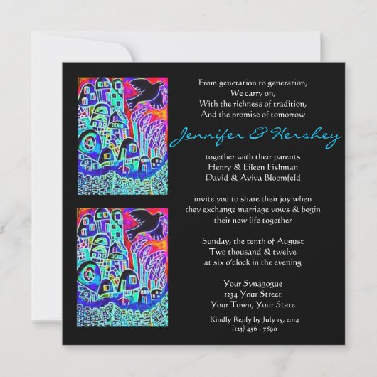 Trouwkaart - Duif van Vrede Ebony (vierkant) Kaart (Voorkant)