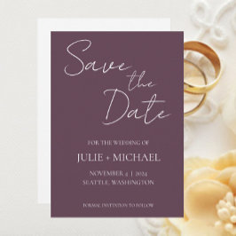 Trouwkaart Eenvoudige Stijl Aubergine Save The Date