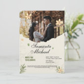 trouwkaart elegant met afbeelding kaart (Staand voorkant)