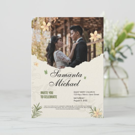 trouwkaart elegant met afbeelding kaart (Staand voorkant)