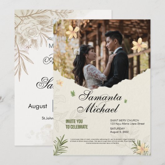 trouwkaart elegant met afbeelding kaart (Voorkant / Achterkant)