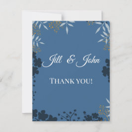 Trouwkaart Elegante Huwelijksbloemen Blauw Bedankkaart