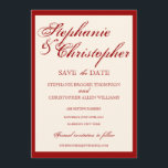 Trouwkaart Elegantie Save the Date Aankondiging<br><div class="desc">Een elegant ontwerp in klassiek en tijdloos rood op een champagne witte achtergrond</div>