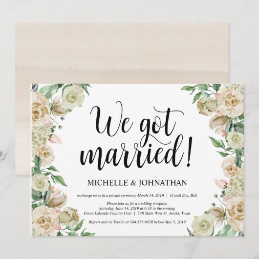 Trouwkaart elopement receptie uitnodigingskaart kaart (Voorkant / Achterkant)