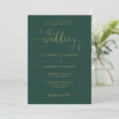 Trouwkaart Emerald And Gold Heart Script QR Code Kaart (Staand voorkant)