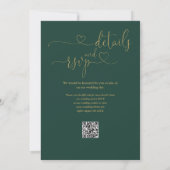 Trouwkaart Emerald And Gold Heart Script QR Code Kaart (Achterkant)