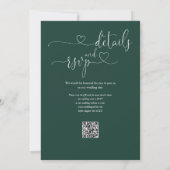 Trouwkaart Emerald Green Heart Script QR Code Kaart (Achterkant)