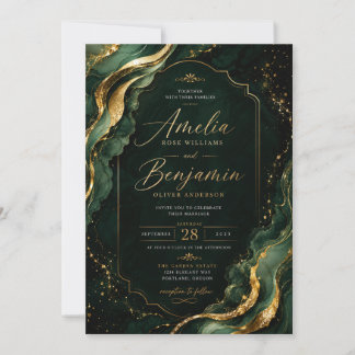 Trouwkaart Emerald Marble & Goud Luxe Kaart