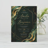 Trouwkaart Emerald Marble & Goud Luxe Kaart (Staand voorkant)