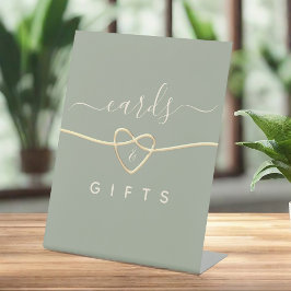 Trouwkaart en cadeauschild in saliegroen reclamebord met voetstuk
