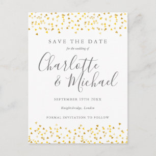 Trouwkaart 'Gold Hearts Confetti Signature Save th Briefkaart