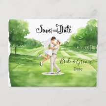 Trouwkaart Golf Bruid en Bruidegom Save the date