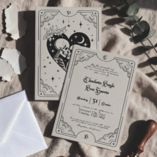 Trouwkaart gotische tarotkaart Crème & Zwart Kaart