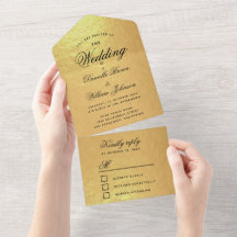 Trouwkaart Goud Folie Elegant Zwart Schrift RSVP